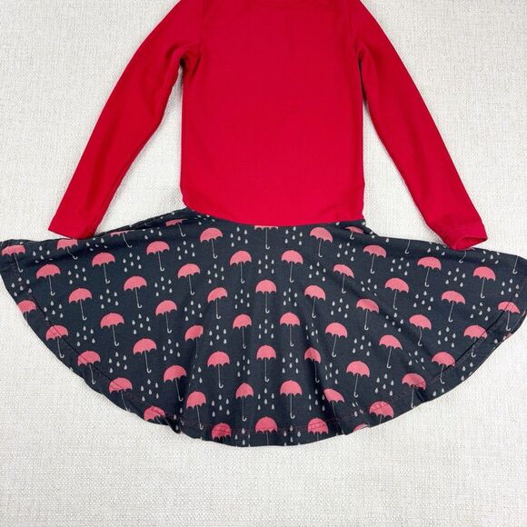 KicKee Kids Red Black Bamboo Umbrellas Rain Print Long Sleeve Circle Dress - Picture 4 of 13